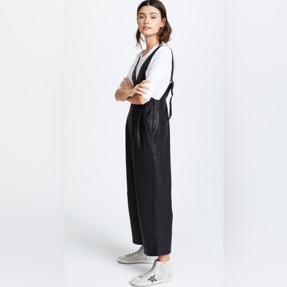 Free People Fiona Faux Leather Overalls Black Size Small